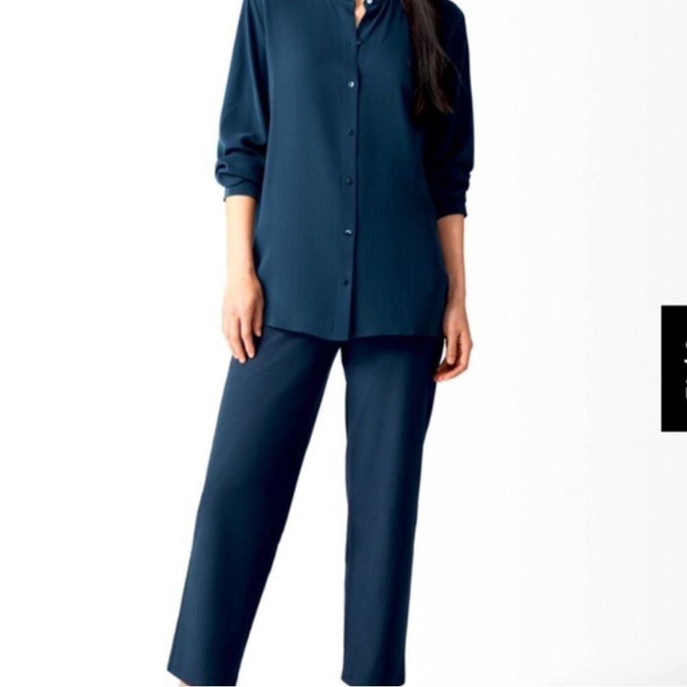 Eileen Fisher Straight Leg Ankle Jersey Pant Dark Teal Blue Womens Medium